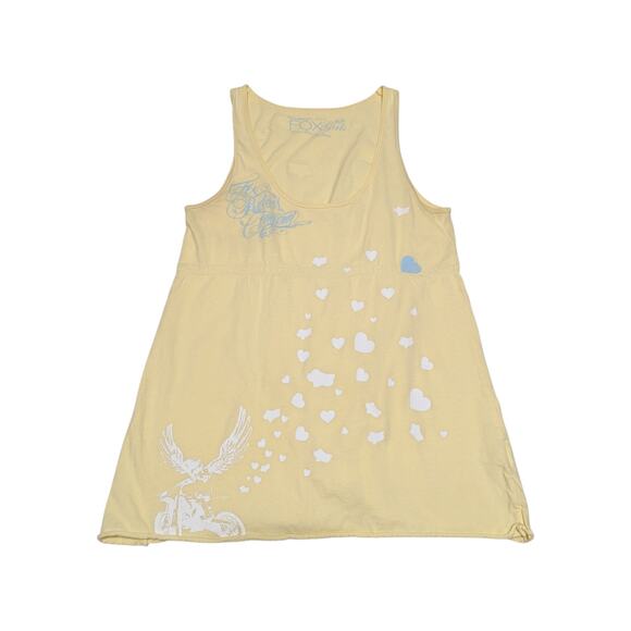 Vintage Y2K Fox Racing Pastel Graphic Tank Top Yellow Blue Heart Fox Riders Co - Picture 1 of 6